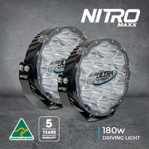 NITRO 180 MAXX 9" LED DRIVING LIGHT PAIR - WIDR - 4500K - BLACK RIM (INCS HARNESS & ATN'S)